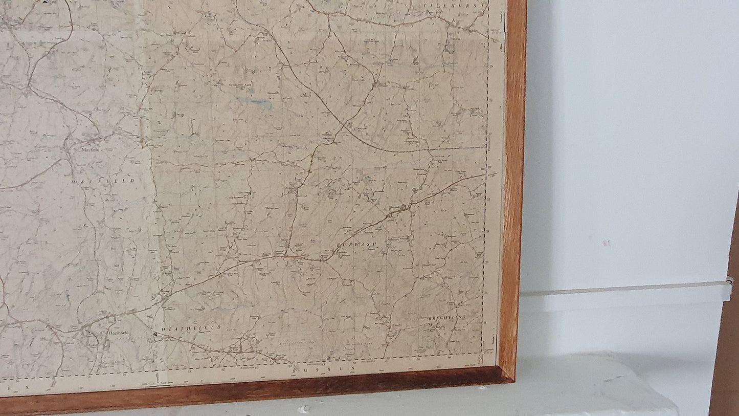 Very Large Vintage Kent Road Map Tunbridge Wells Wadhurst Mayfield Rotherfield Burwash Framed 3 X 3 FT