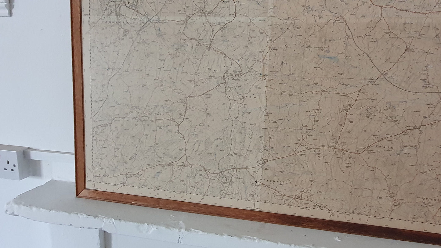 Very Large Vintage Kent Road Map Tunbridge Wells Wadhurst Mayfield Rotherfield Burwash Framed 3 X 3 FT