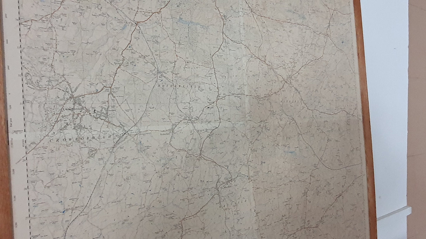 Very Large Vintage Kent Road Map Tunbridge Wells Wadhurst Mayfield Rotherfield Burwash Framed 3 X 3 FT