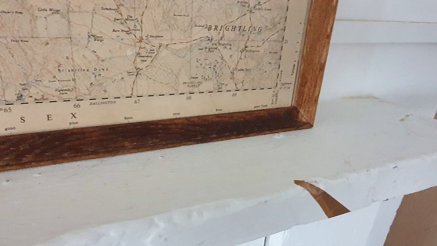 Very Large Vintage Kent Road Map Tunbridge Wells Wadhurst Mayfield Rotherfield Burwash Framed 3 X 3 FT
