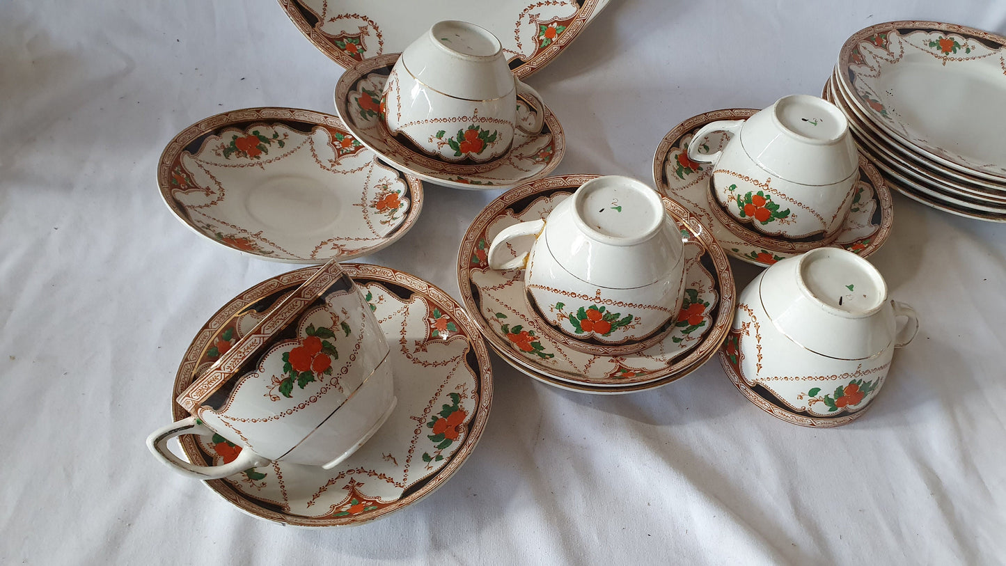 Large Vintage Ceramic Tea Service Diadem and Osborne. Tea Party! 24 Pieces. Early 20th Century. Tea Set
