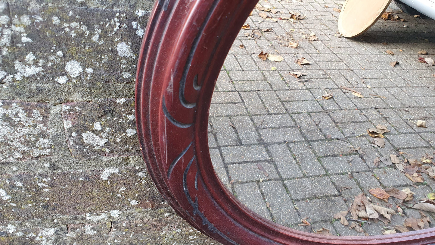 Large Vintage Teak Oriental Oval Wall Mirror