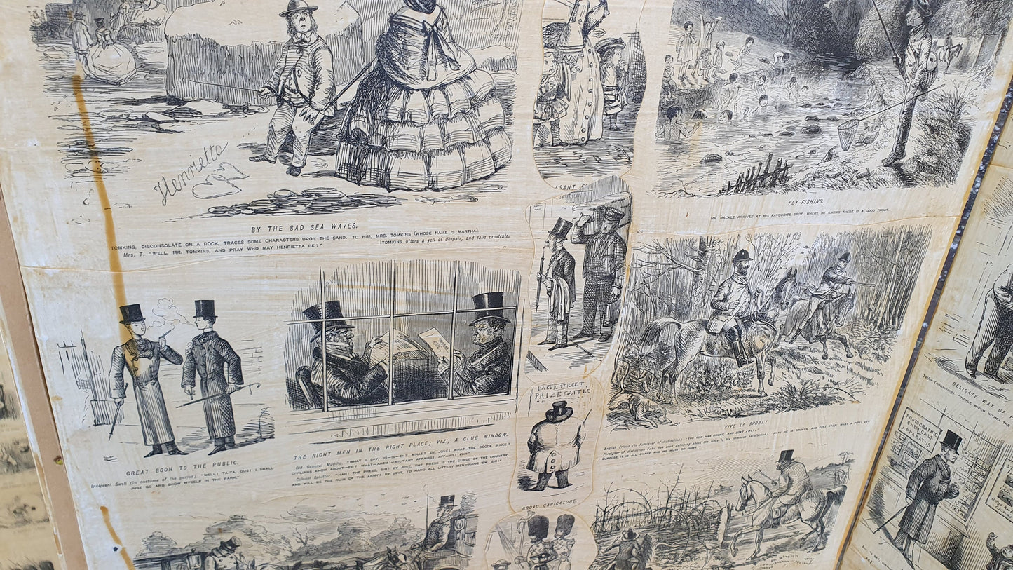 Amazing Vintage 4 Fold Screen Decoupage if Punch Cartoons Vanity Screen