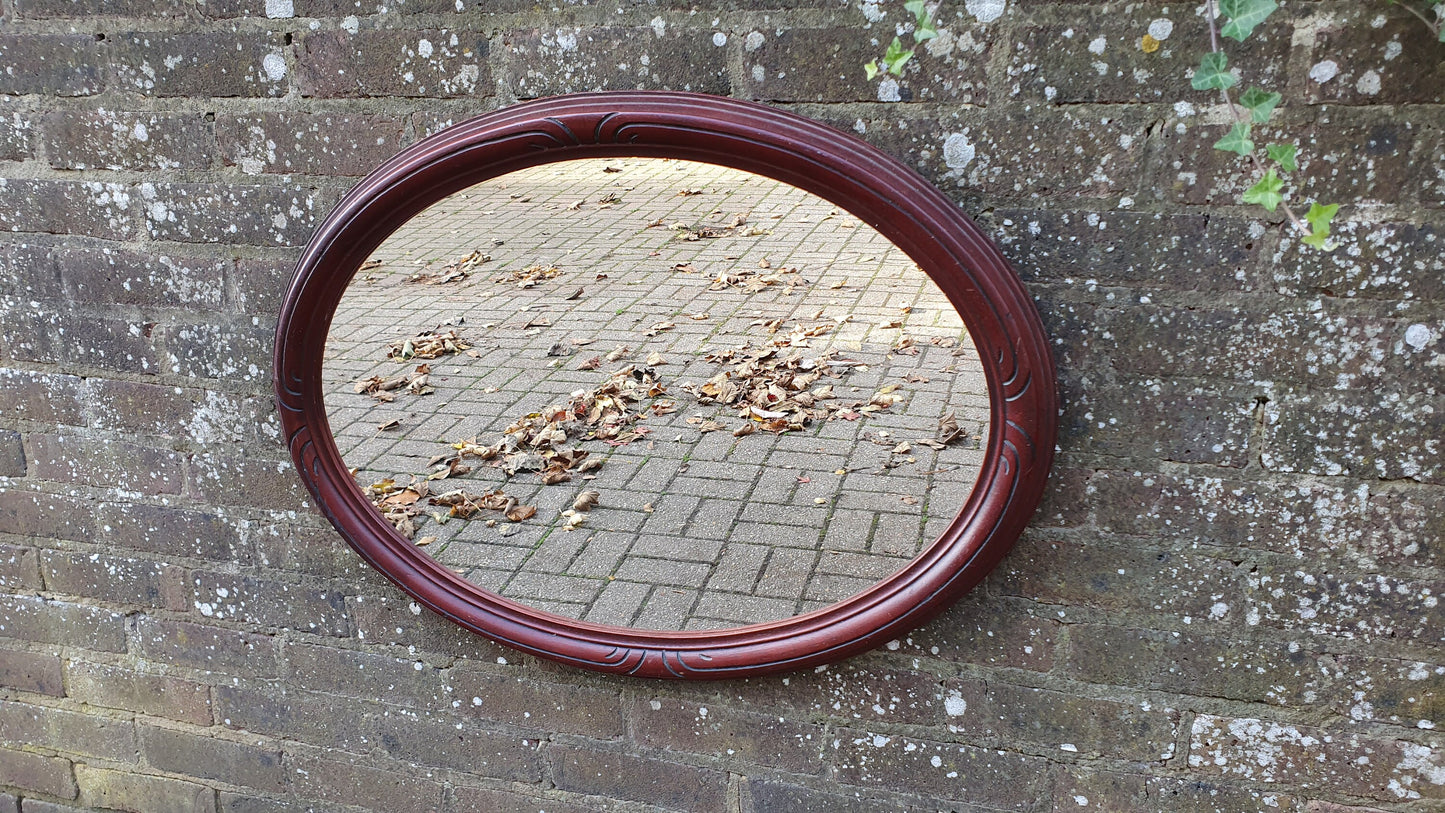 Large Vintage Teak Oriental Oval Wall Mirror