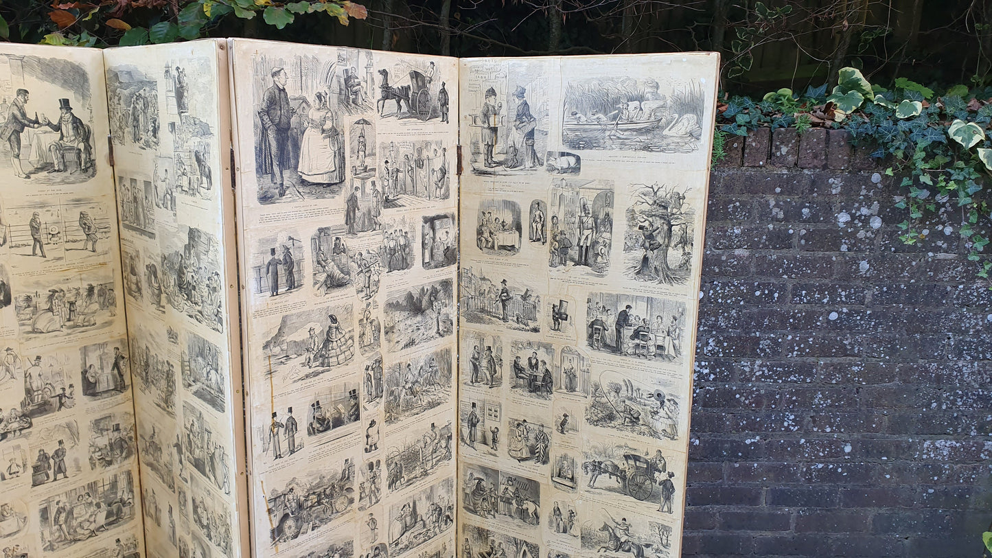 Amazing Vintage 4 Fold Screen Decoupage if Punch Cartoons Vanity Screen