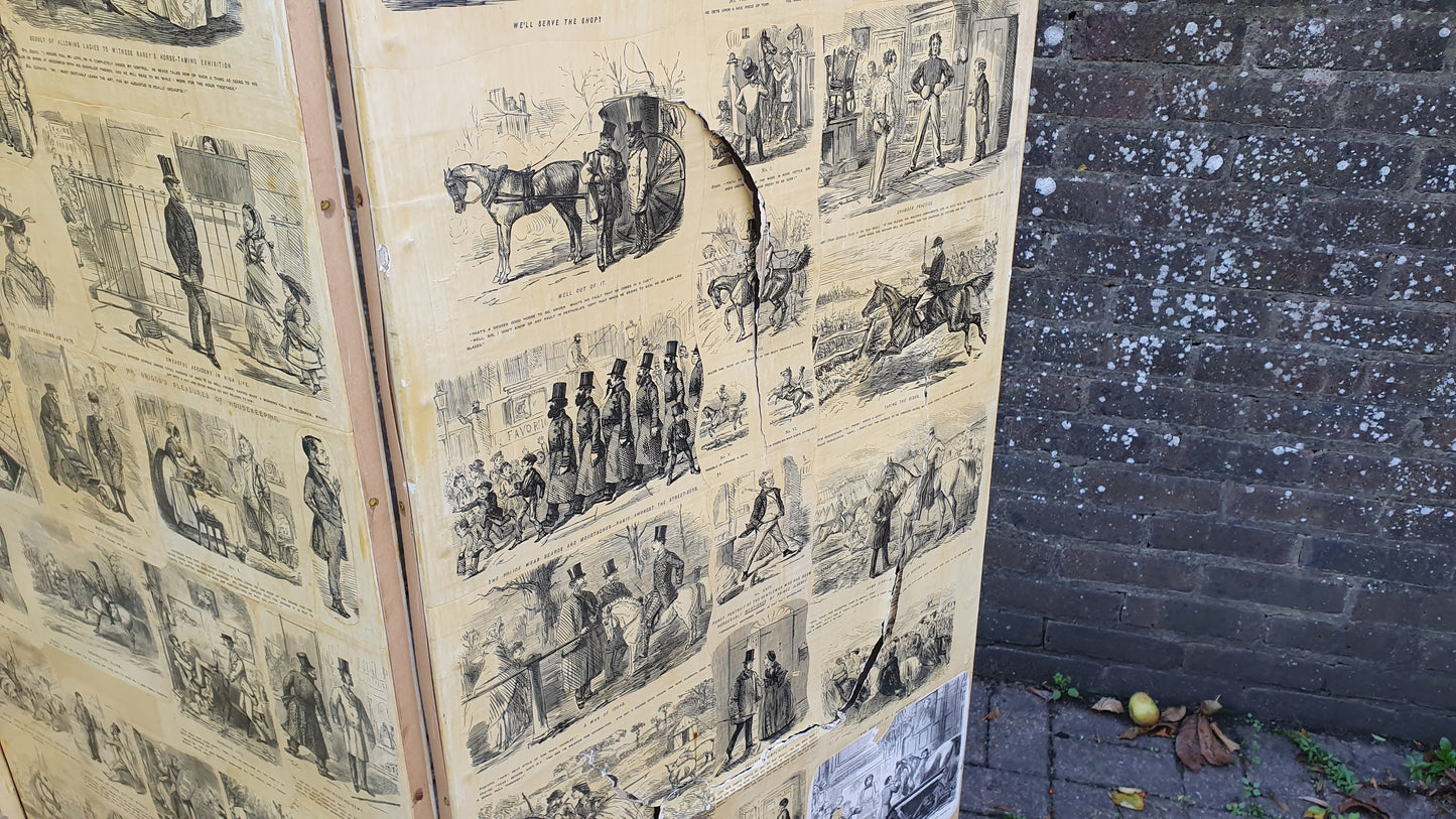 Amazing Vintage 4 Fold Screen Decoupage if Punch Cartoons Vanity Screen