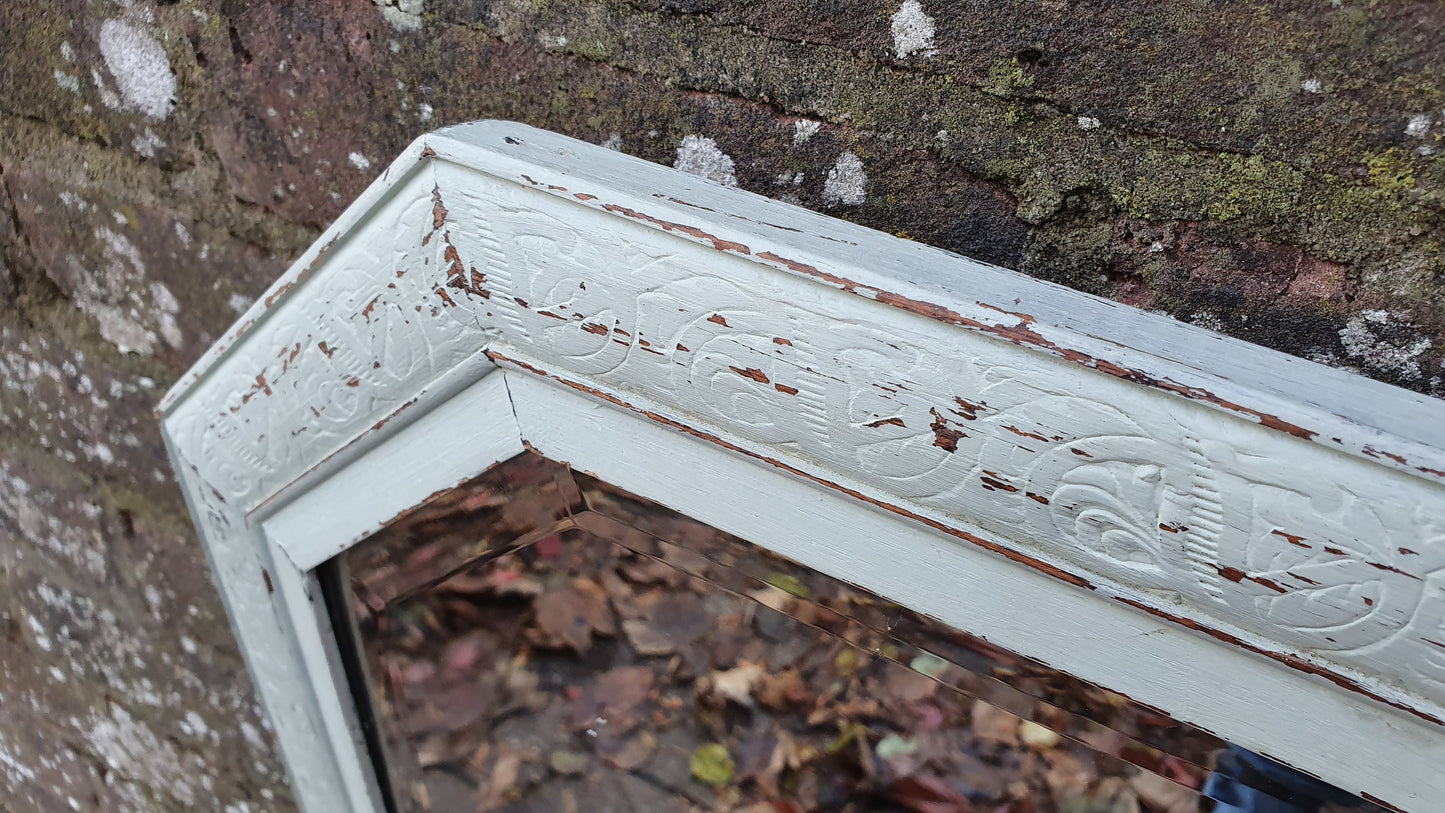 Vintage Painted Wall Mirror Made of Oak.