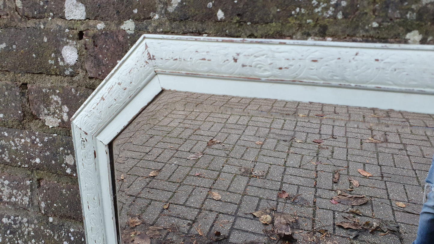 Vintage Painted Wall Mirror Made of Oak.