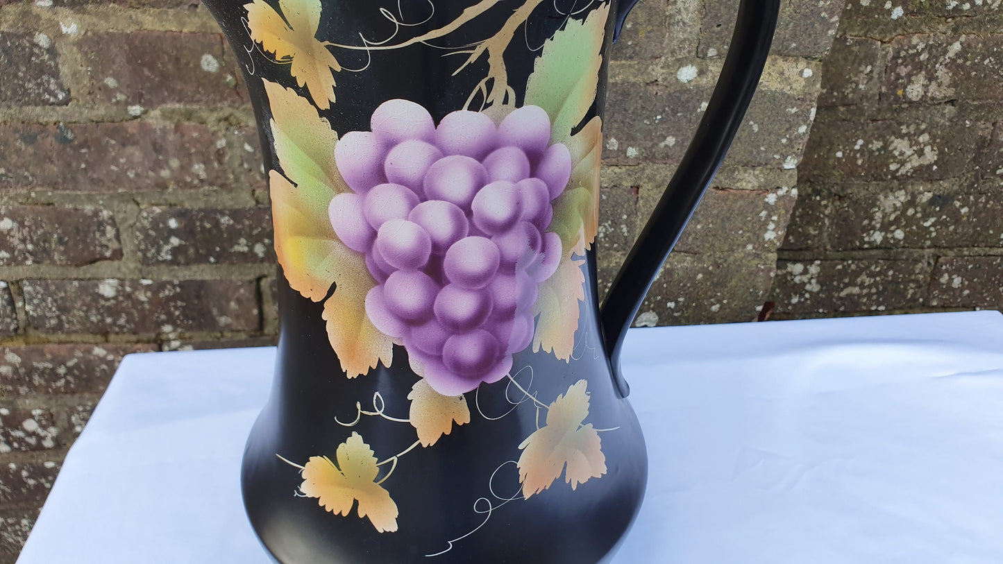 Huge Ceramic Ewer Jug From Jug and Basin Set Grape Design Black. Late Victorian