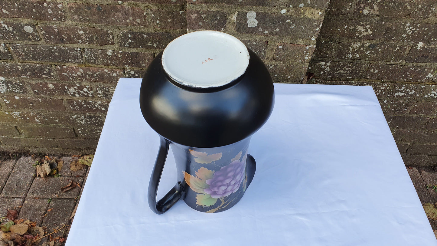Huge Ceramic Ewer Jug From Jug and Basin Set Grape Design Black. Late Victorian