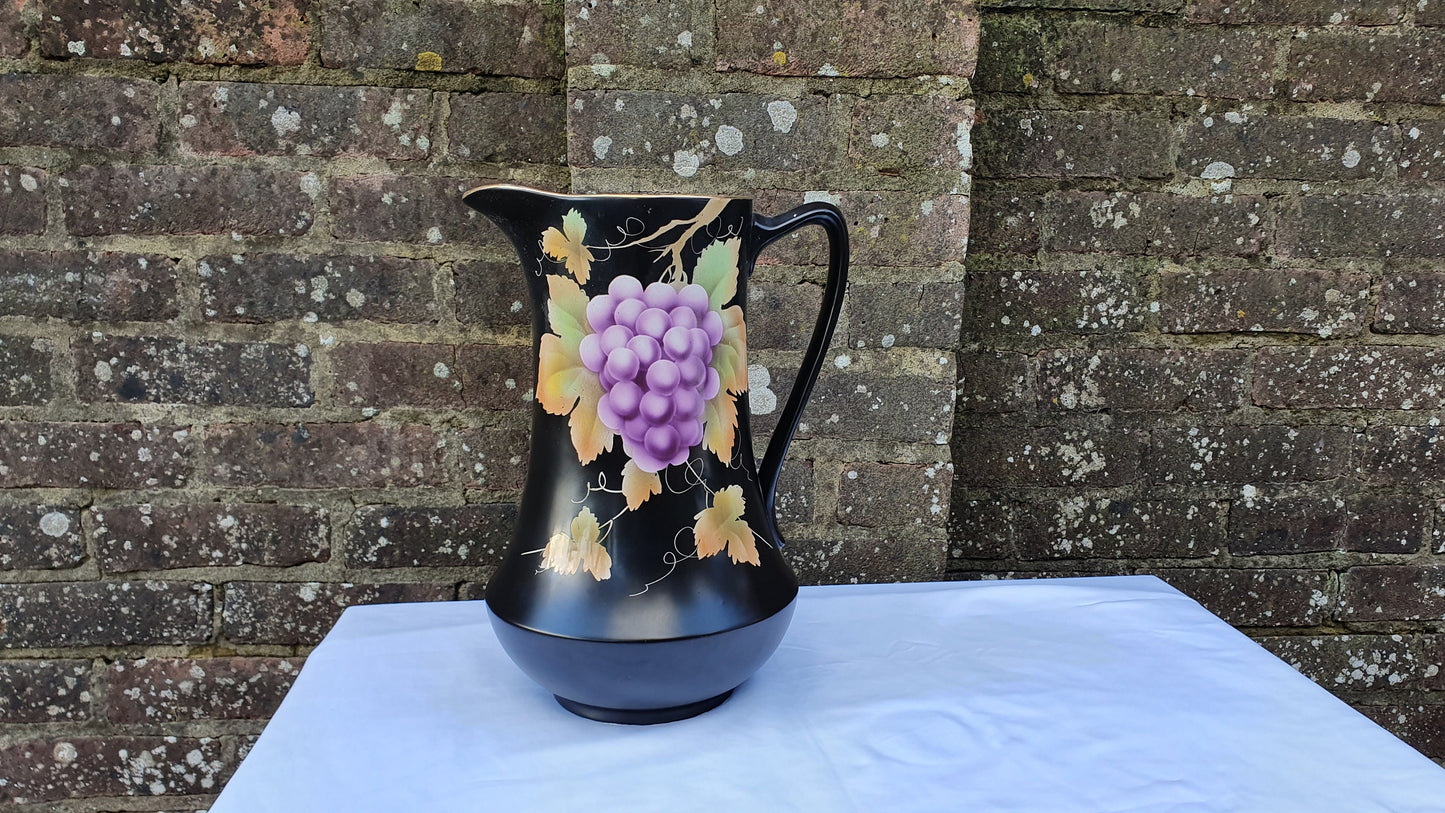 Huge Ceramic Ewer Jug From Jug and Basin Set Grape Design Black. Late Victorian
