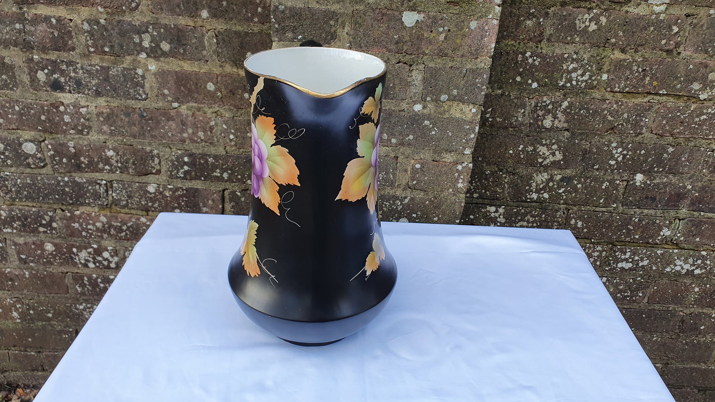 Huge Ceramic Ewer Jug From Jug and Basin Set Grape Design Black. Late Victorian