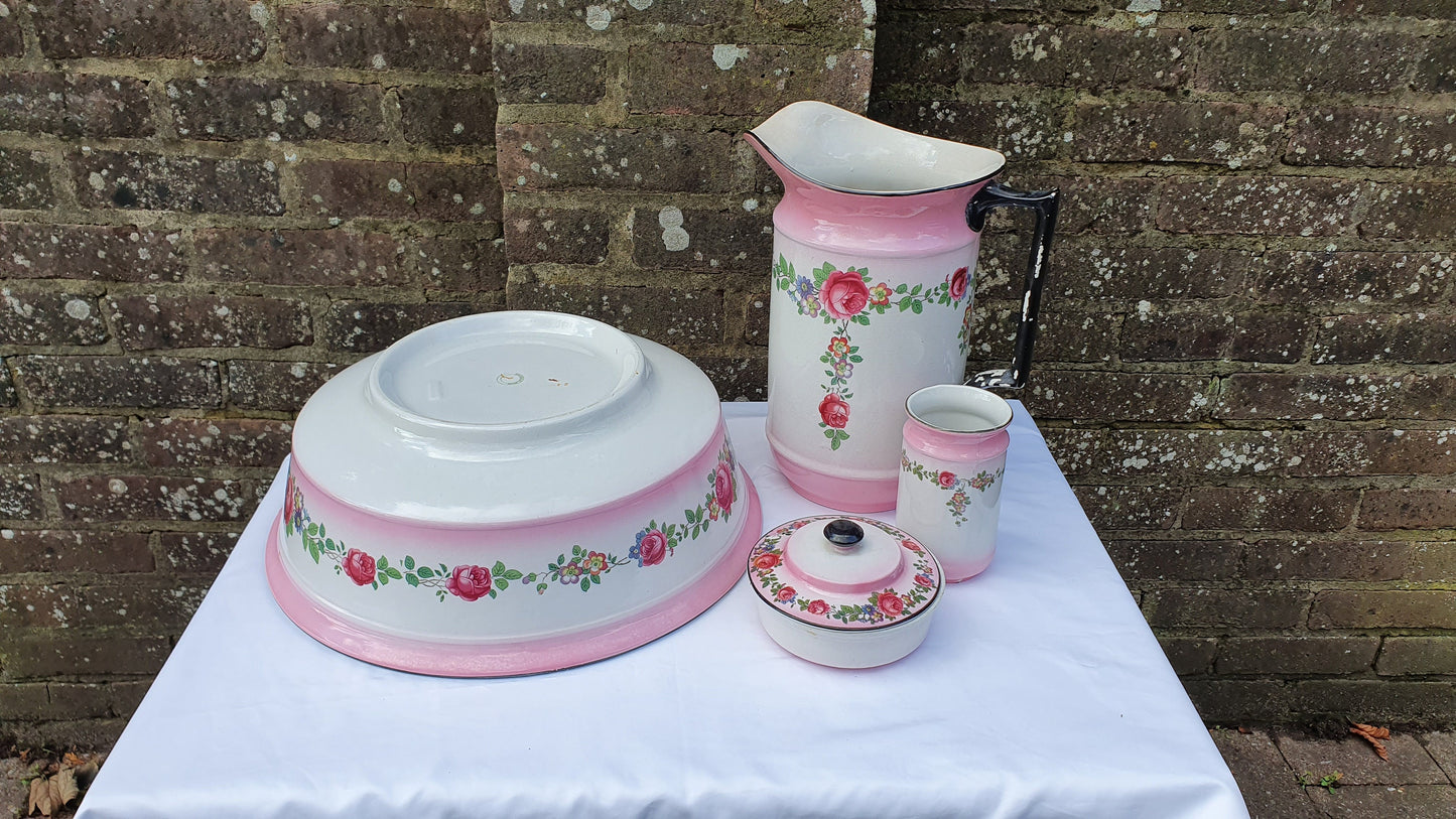 Fantastic Vintage Jug and Bowl Set Pink With Roses.