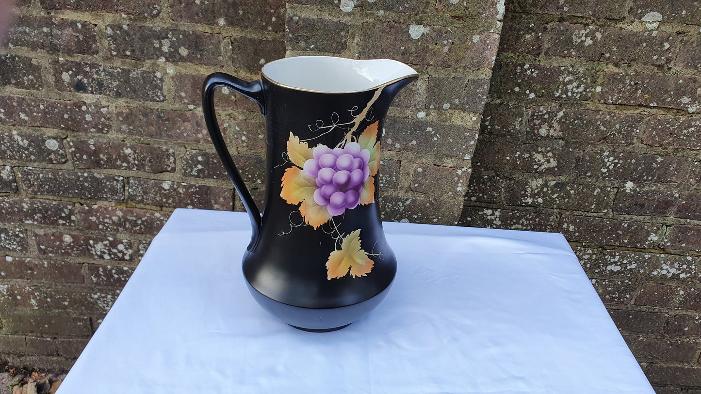 Huge Ceramic Ewer Jug From Jug and Basin Set Grape Design Black. Late Victorian