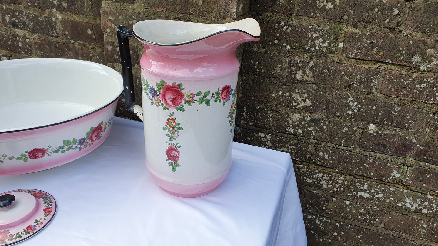 Fantastic Vintage Jug and Bowl Set Pink With Roses.