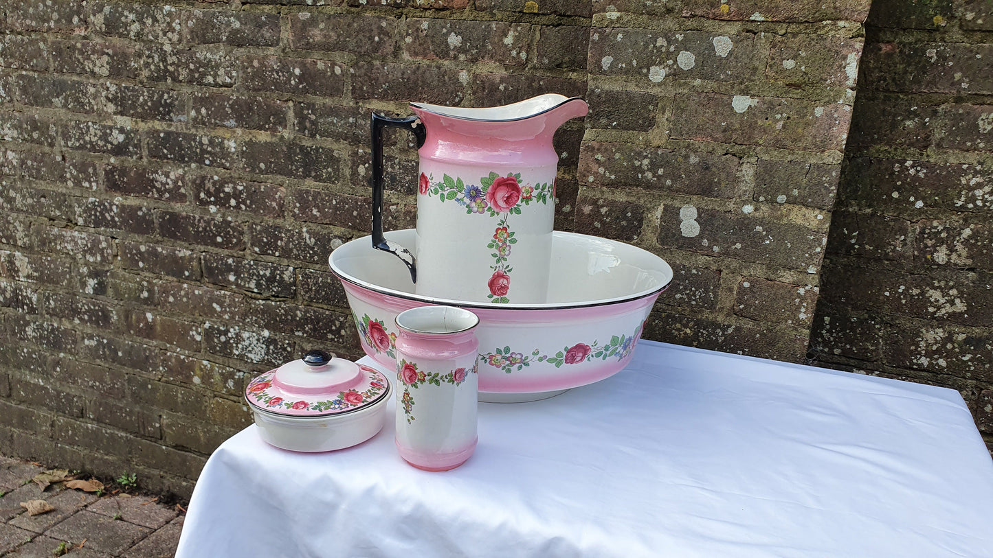 Fantastic Vintage Jug and Bowl Set Pink With Roses.