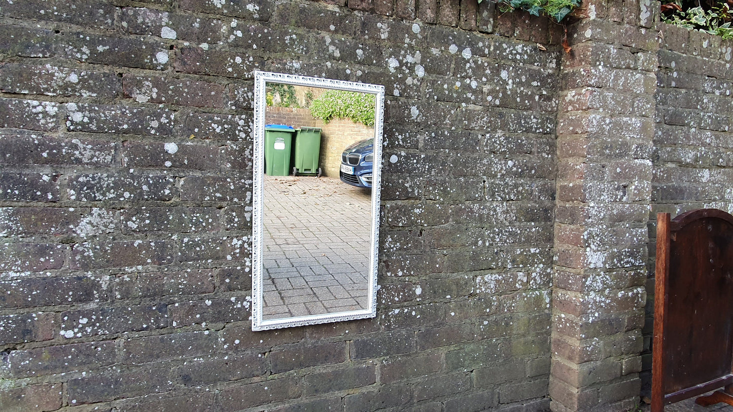 Vintage Pierced Painted Wall Mirror in Farrow and Ball Wimborne White.