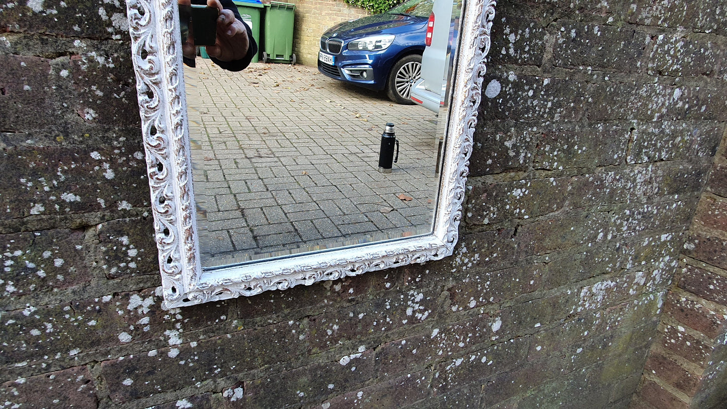 Vintage Pierced Painted Wall Mirror in Farrow and Ball Wimborne White.