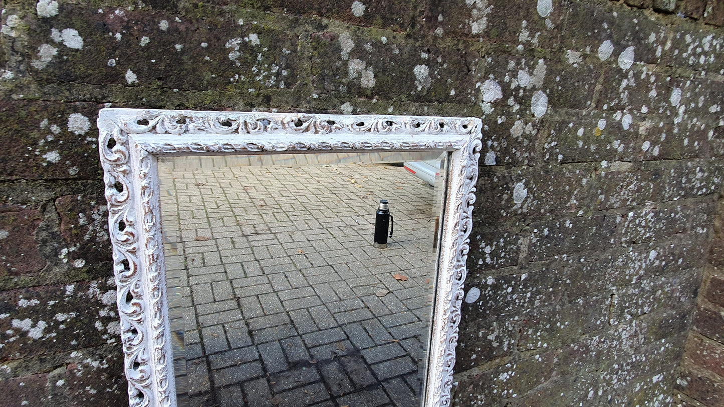 Vintage Pierced Painted Wall Mirror in Farrow and Ball Wimborne White.