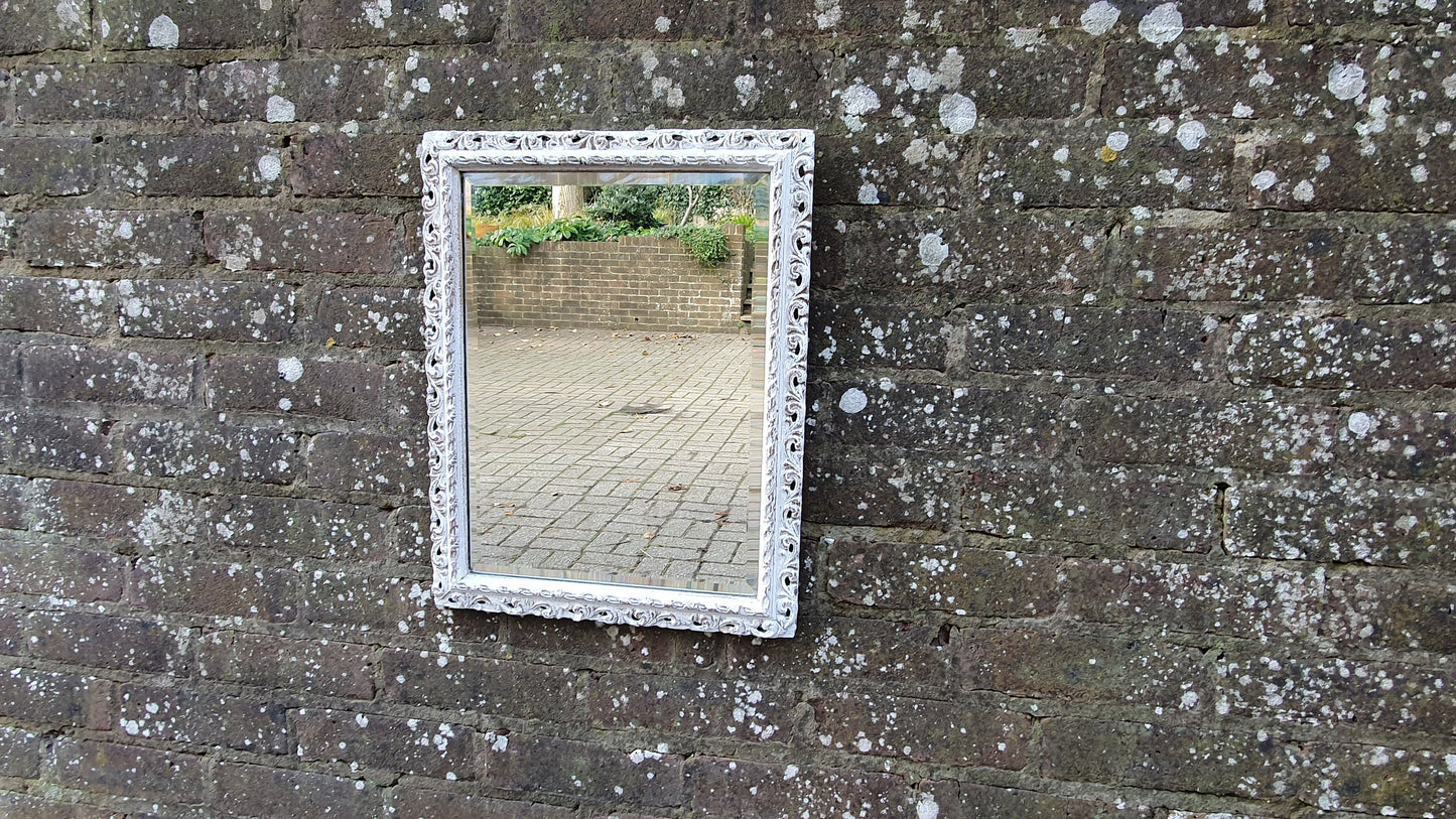 Vintage Pierced Painted Wall Mirror in Farrow and Ball Wimborne White.