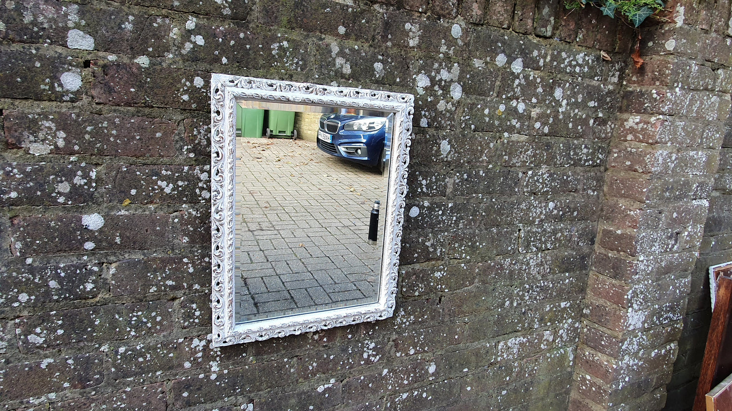 Vintage Pierced Painted Wall Mirror in Farrow and Ball Wimborne White.