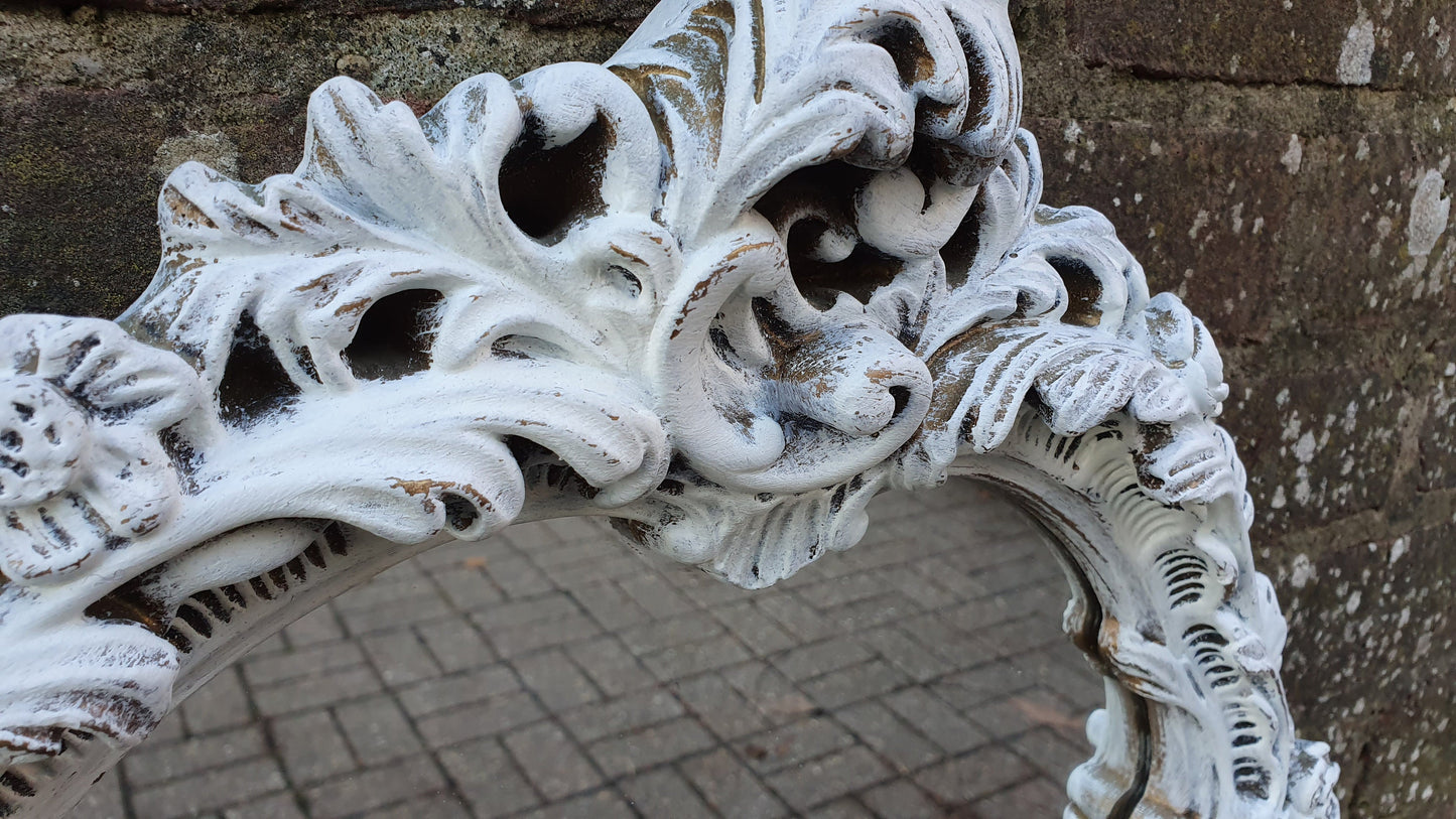 Vintage Painted Wall Mirror in Farrow and Ball Wimborne White. Flower Decoration.