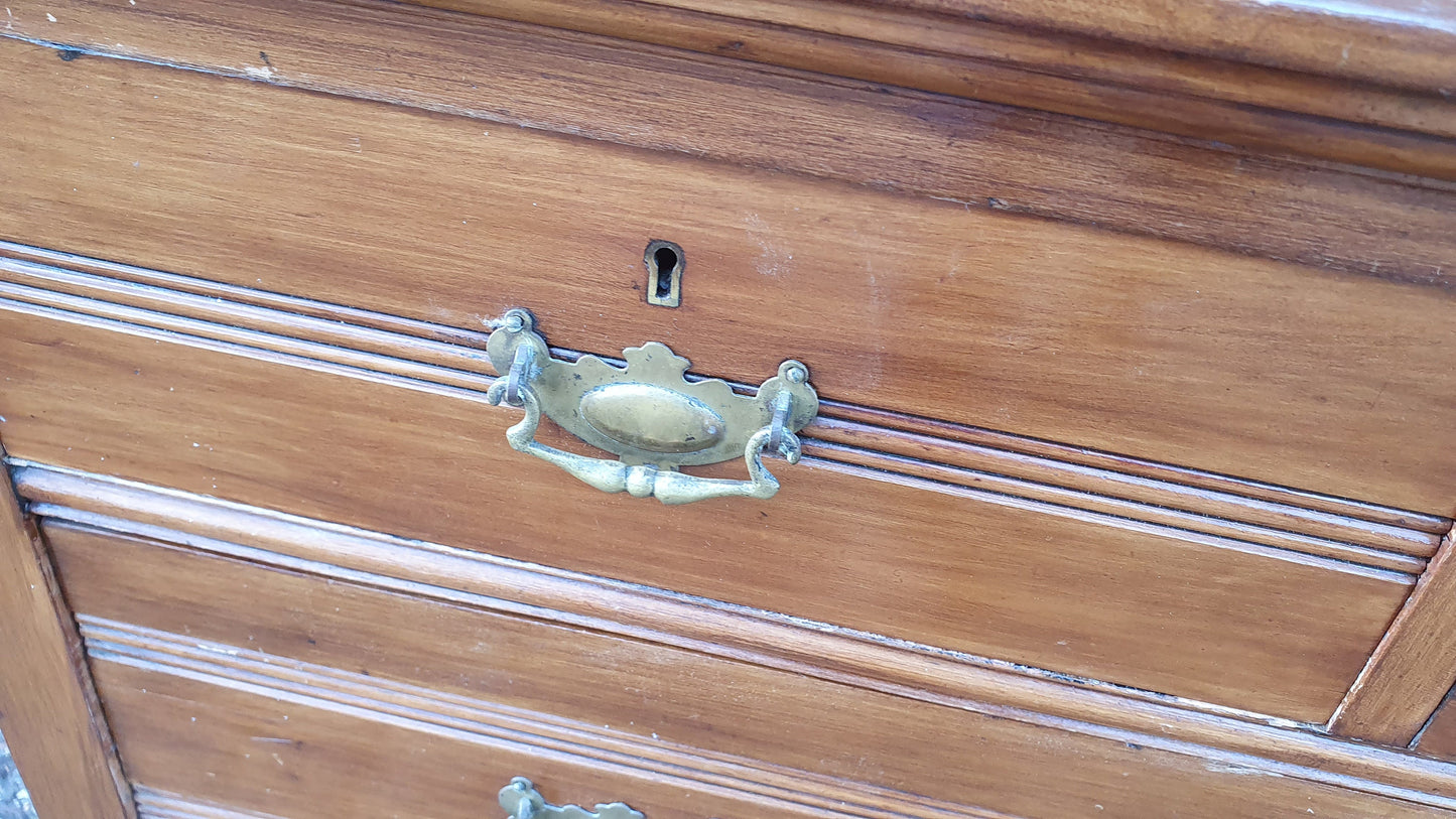 Vintage Edwardian Grand Dressing Table Satin Wood Walnut Drawers Mirror