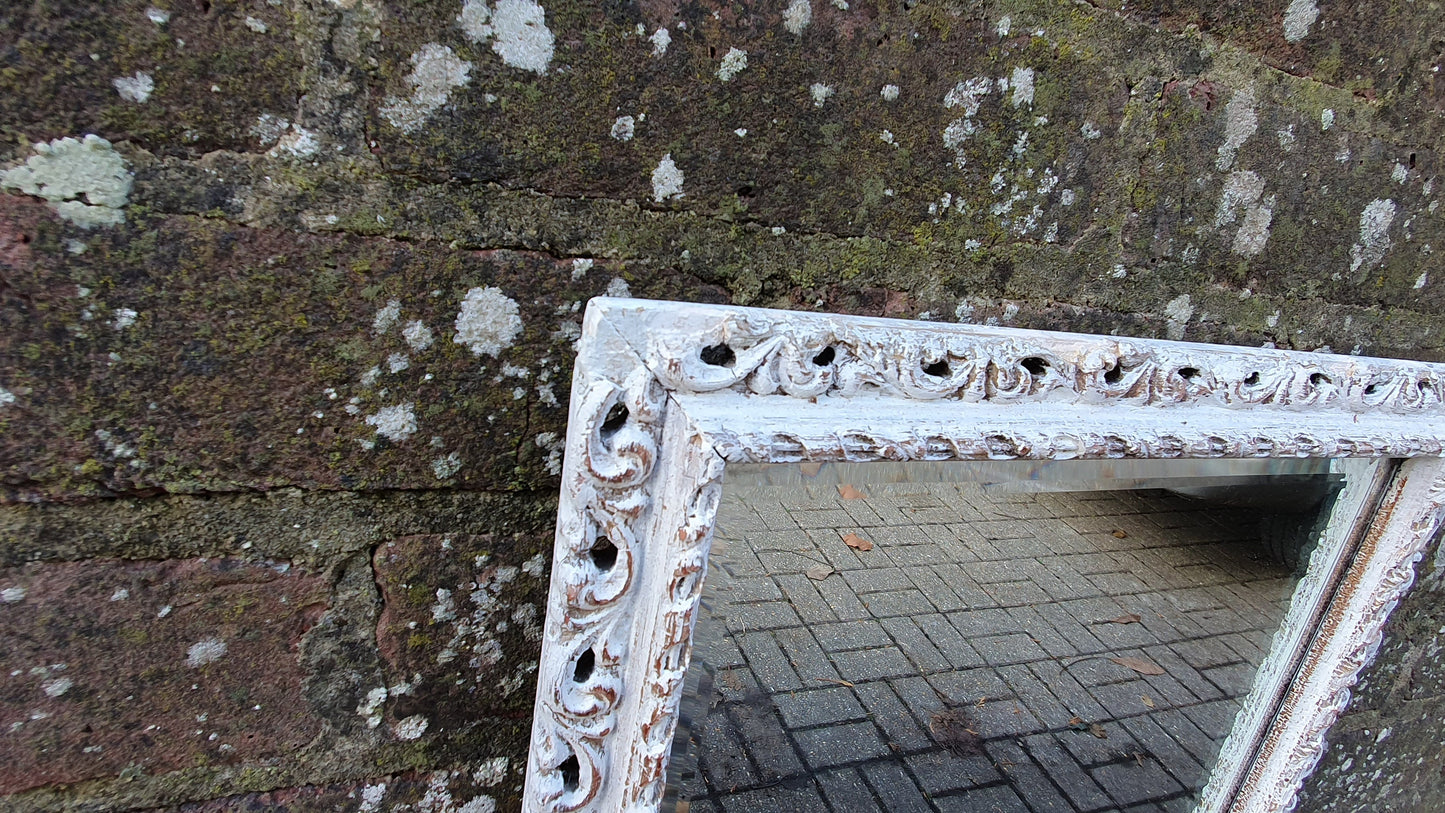 Vintage Pierced Painted Wall Mirror in Farrow and Ball Wimborne White.
