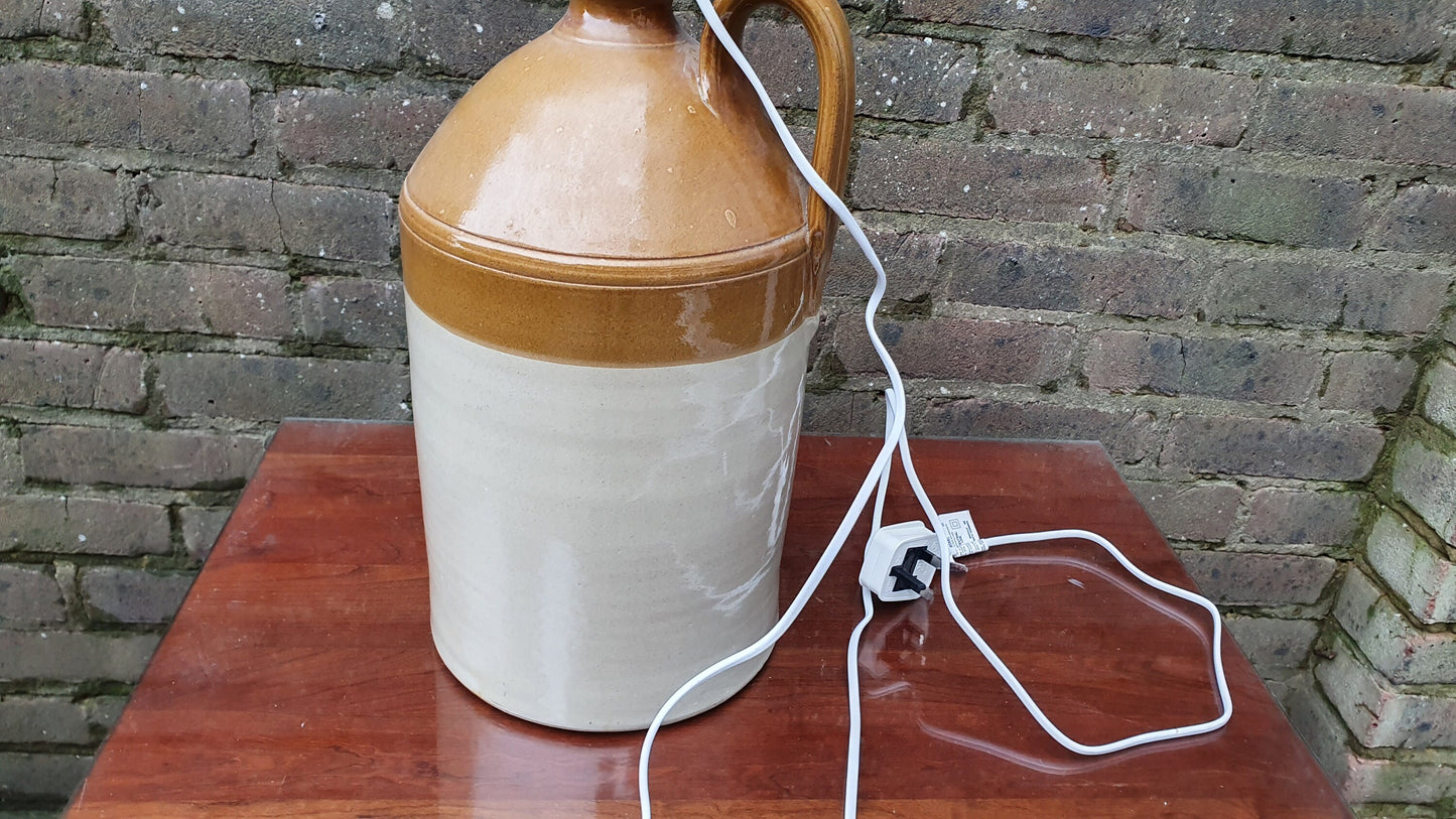 Huge Stoneware Flagon Converted Into Table Lamp Working