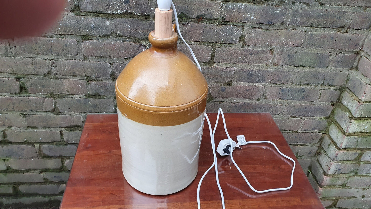 Huge Stoneware Flagon Converted Into Table Lamp Working