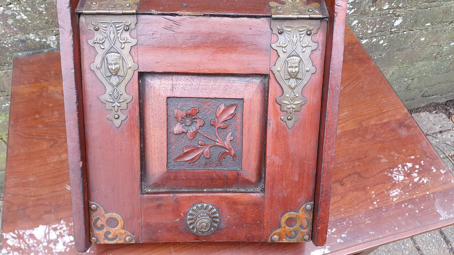 Vintage Edwardian Mahogany and Brass Coal Scuttle Bin Kindling Fireplace Storage