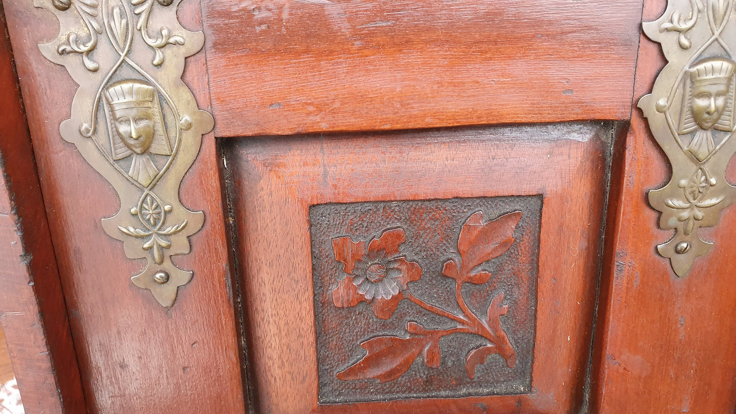 Vintage Edwardian Mahogany and Brass Coal Scuttle Bin Kindling Fireplace Storage