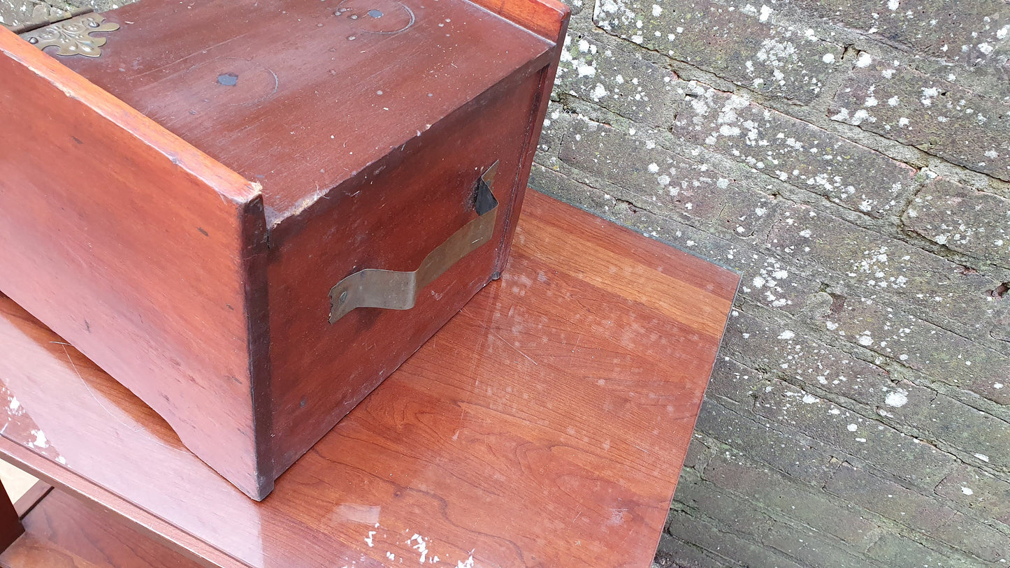Vintage Edwardian Mahogany and Brass Coal Scuttle Bin Kindling Fireplace Storage