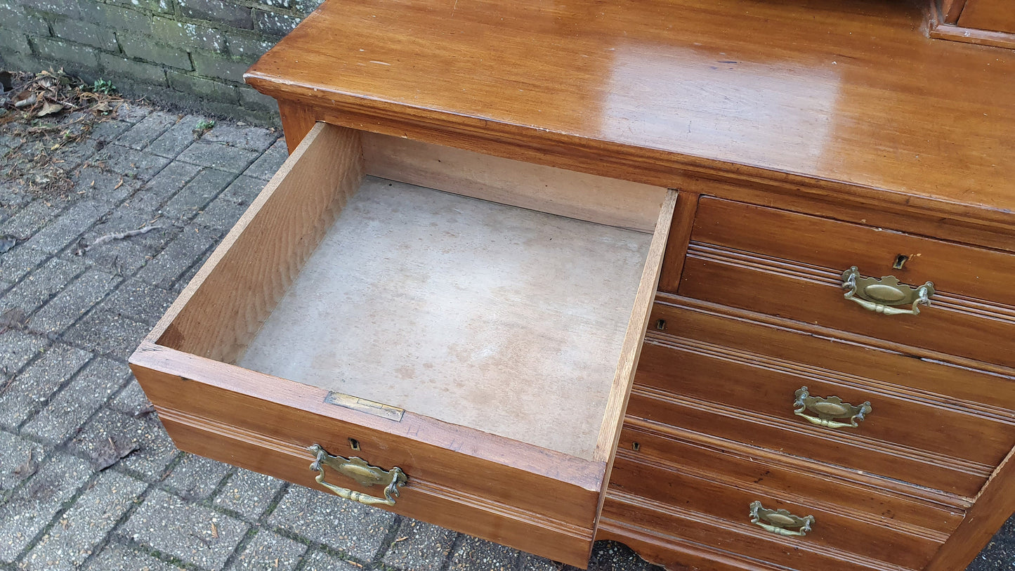 Vintage Edwardian Grand Dressing Table Satin Wood Walnut Drawers Mirror