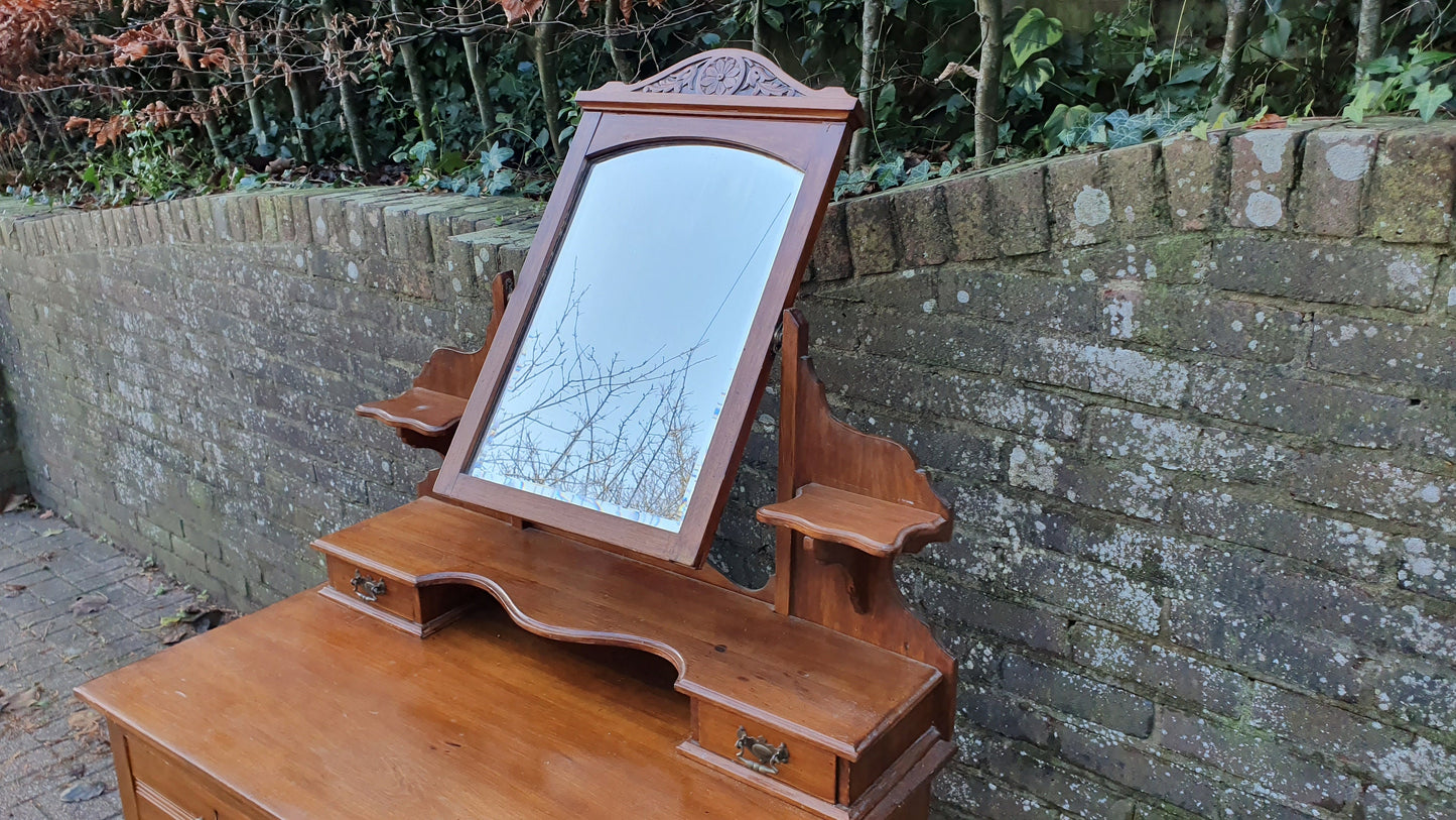 Vintage Edwardian Grand Dressing Table Satin Wood Walnut Drawers Mirror