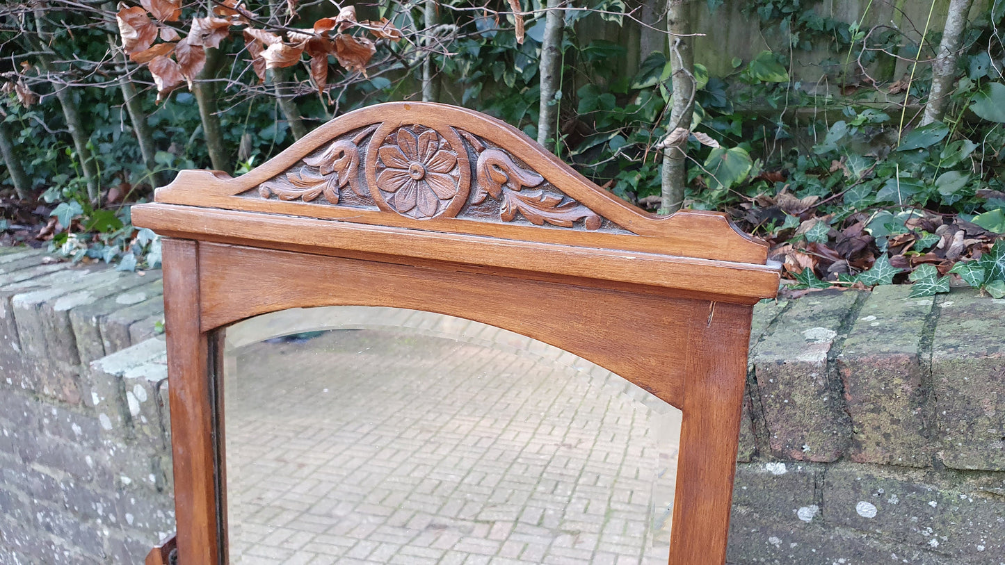 Vintage Edwardian Grand Dressing Table Satin Wood Walnut Drawers Mirror