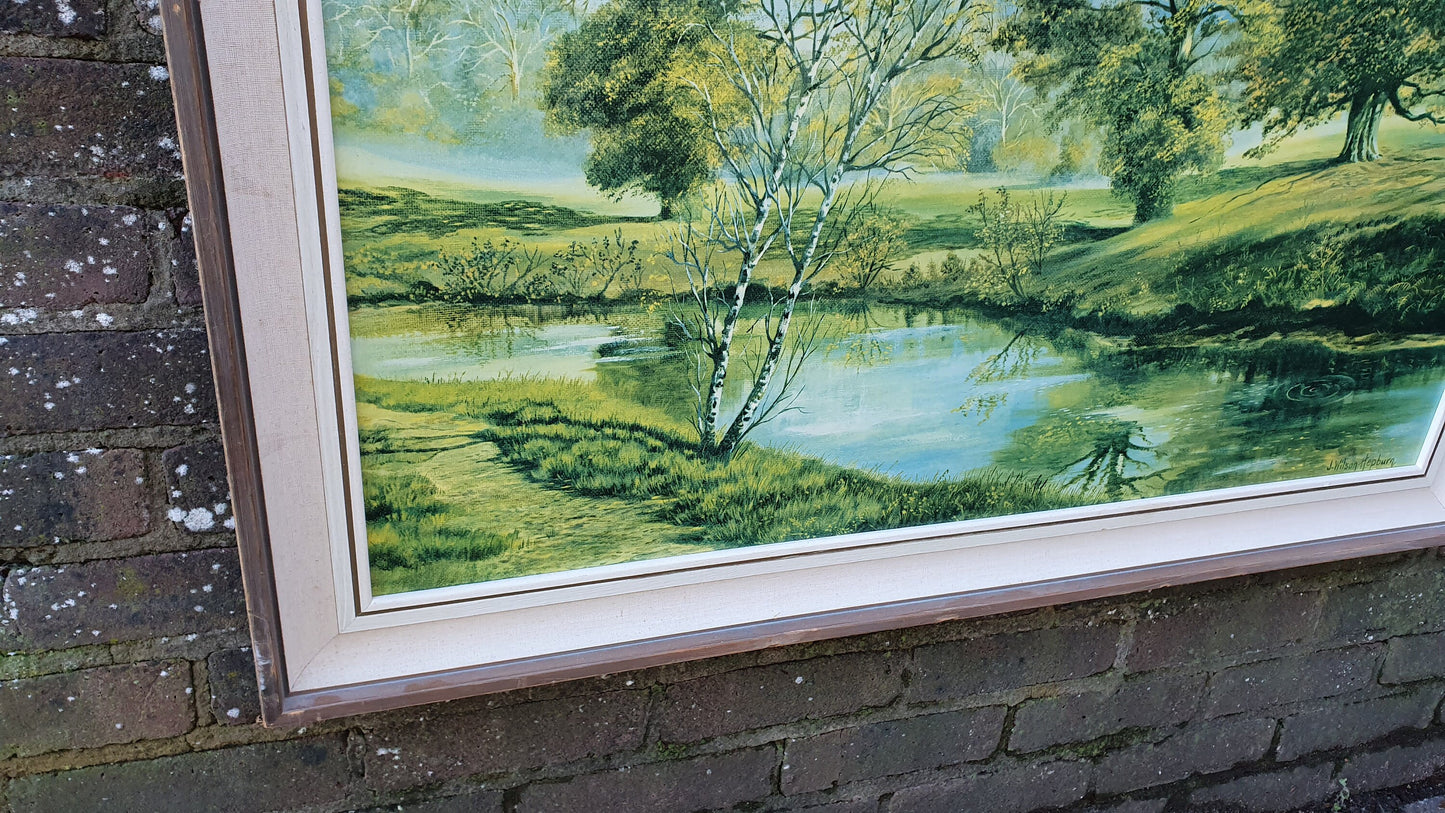 Splendid 1970’s E Kruger Print Sunny Forest Gentle Waterfalls European Landscape.