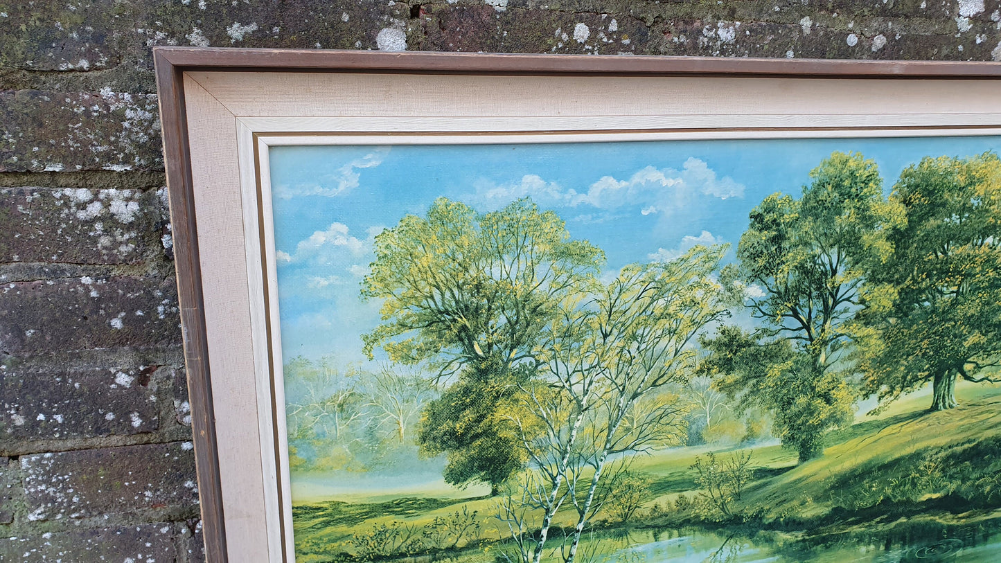 Splendid 1970’s E Kruger Print Sunny Forest Gentle Waterfalls European Landscape.