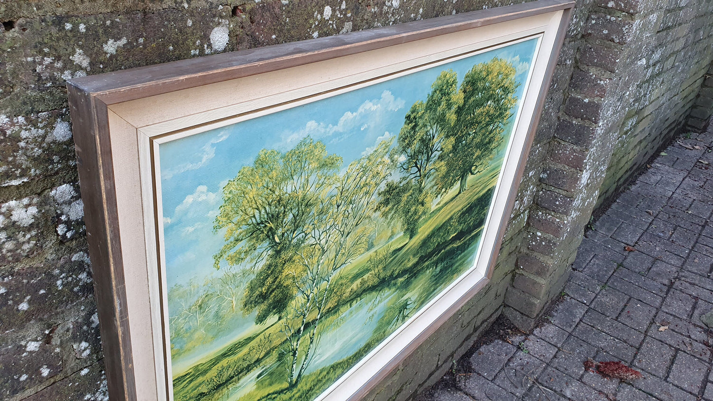 Splendid 1970’s E Kruger Print Sunny Forest Gentle Waterfalls European Landscape.