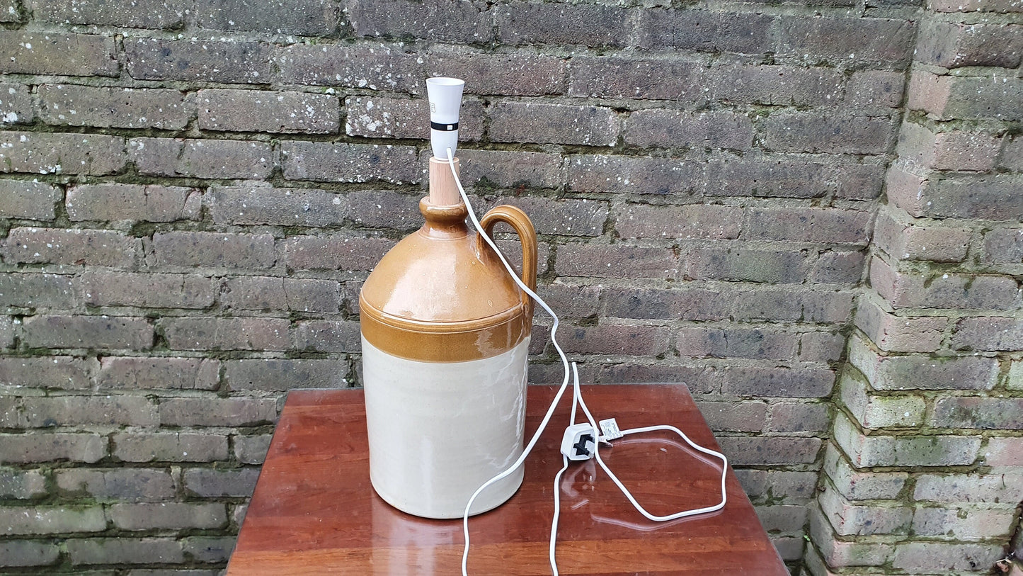 Huge Stoneware Flagon Converted Into Table Lamp Working