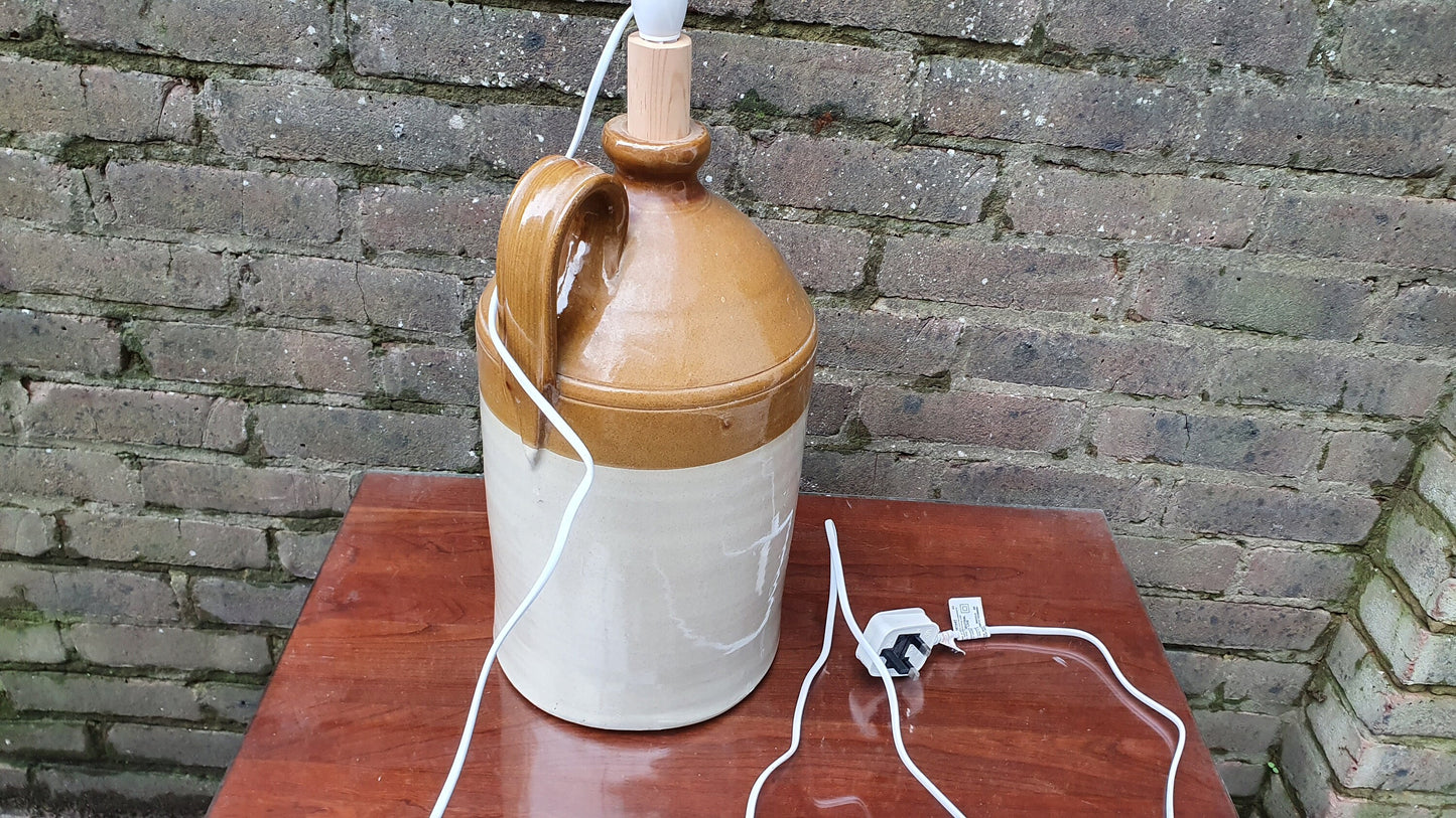 Huge Stoneware Flagon Converted Into Table Lamp Working