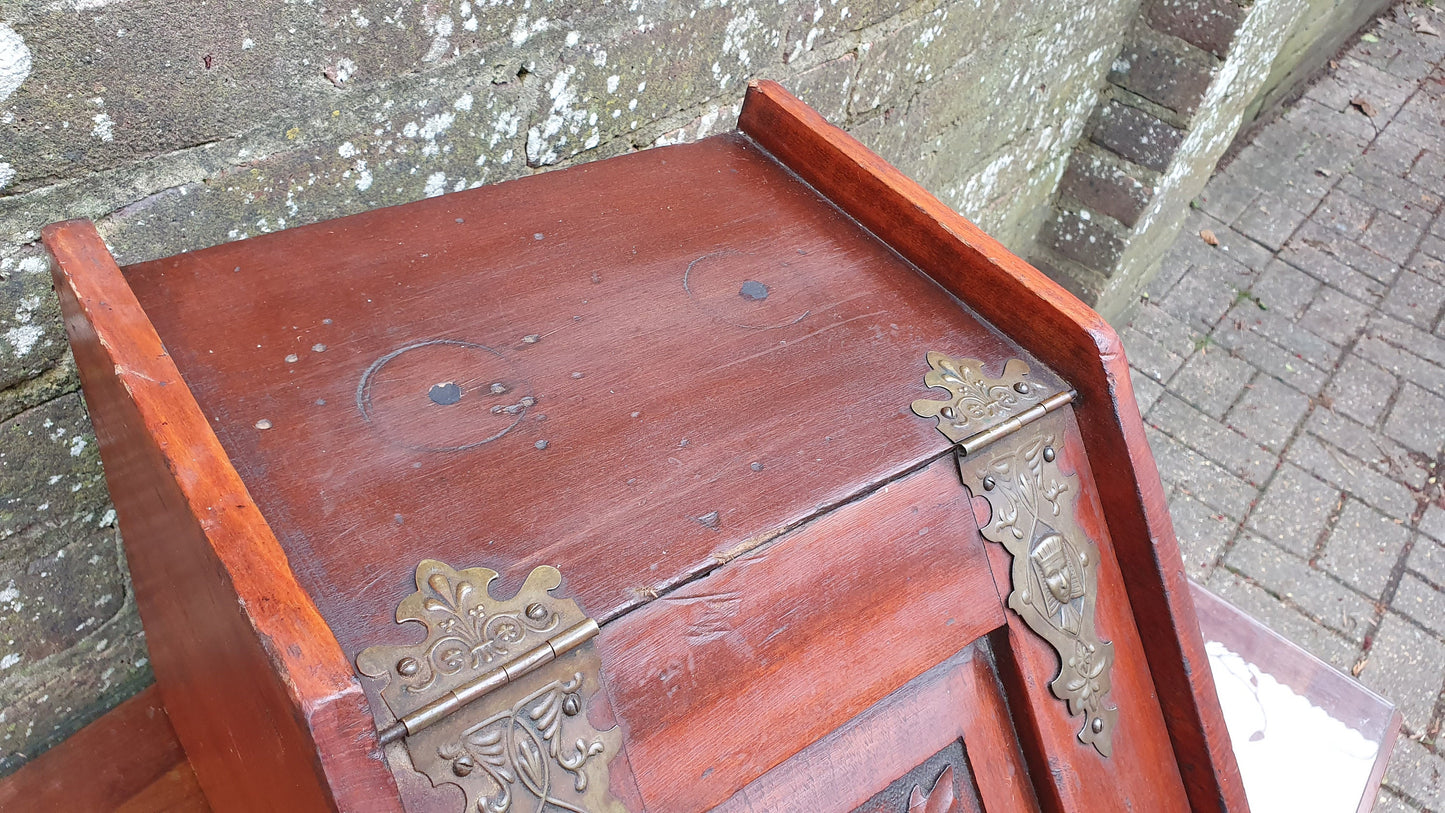Vintage Edwardian Mahogany and Brass Coal Scuttle Bin Kindling Fireplace Storage