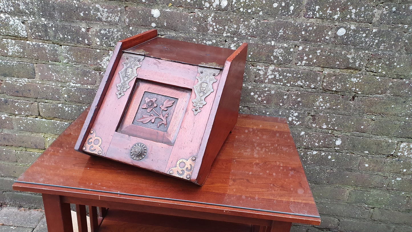 Vintage Edwardian Mahogany and Brass Coal Scuttle Bin Kindling Fireplace Storage