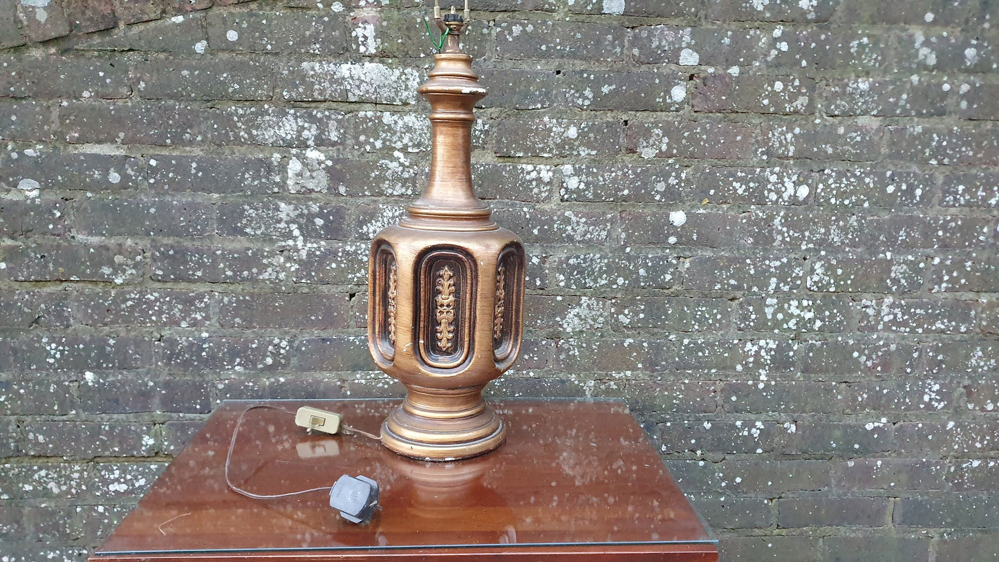 Enormous Vintage Retro Table Lamp Gold and Black. Made of Plaster.