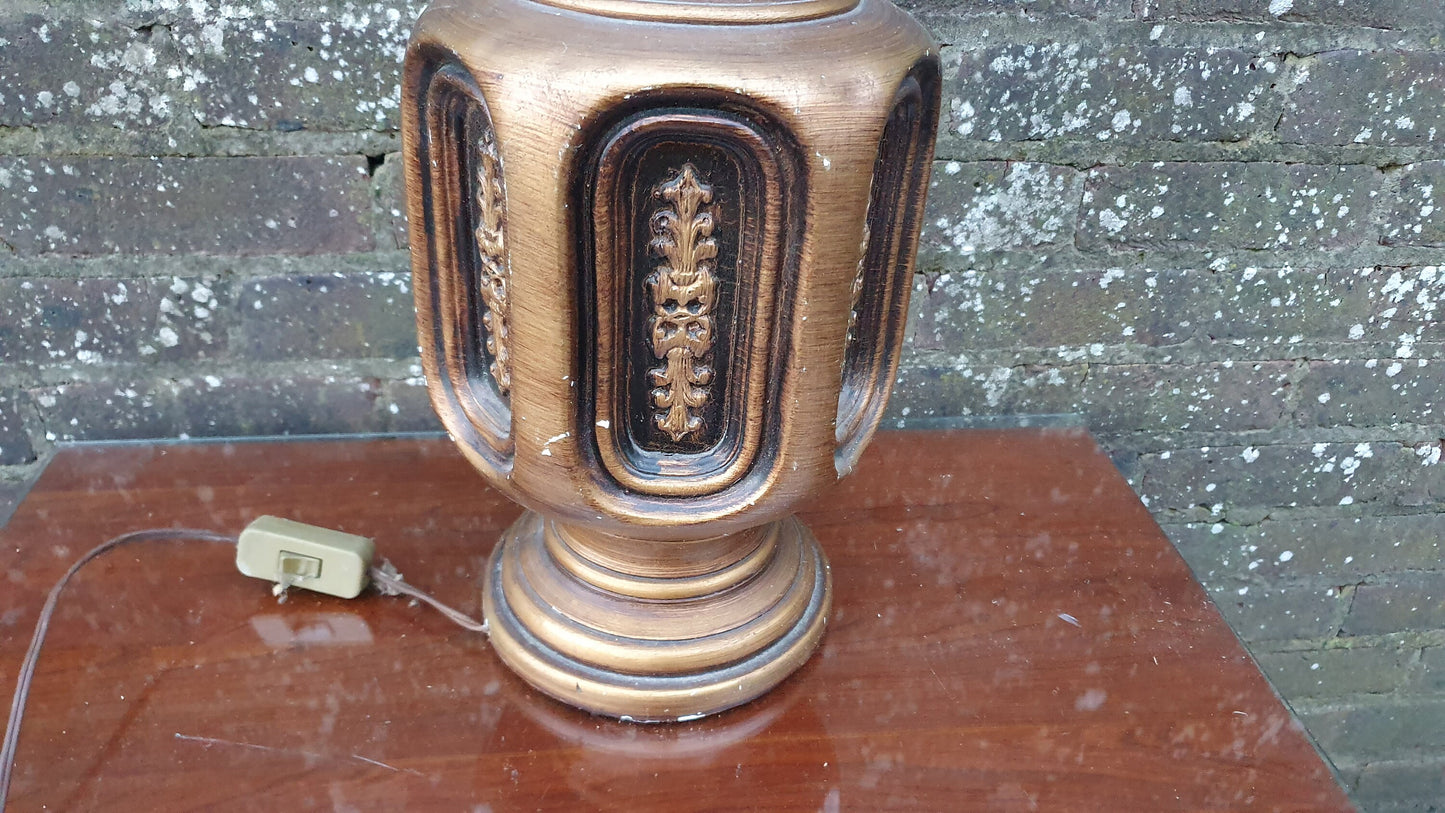 Enormous Vintage Retro Table Lamp Gold and Black. Made of Plaster.