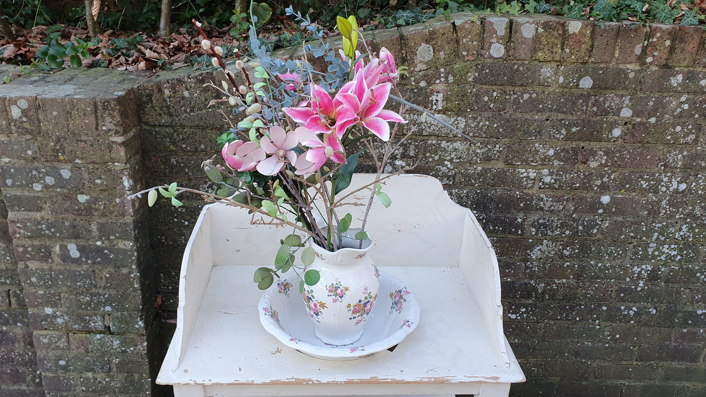 Vintage Victorian Genuine Painted Pine Washstand including Ceramic Jug and Bowl Prop Display