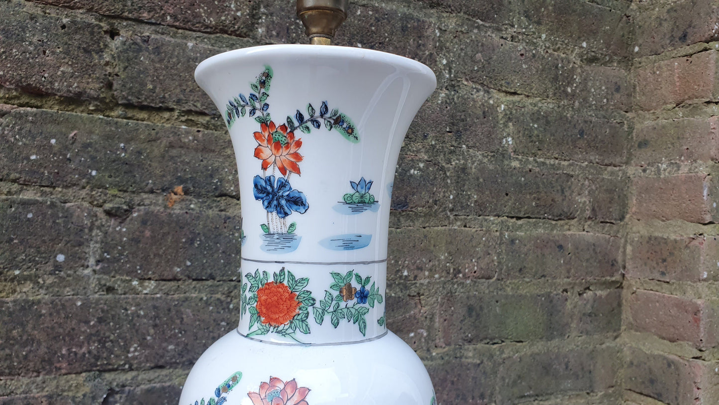 Oriental Style Ceramic and Wood Bedside Table Lamp Working Marks and Spencer Ducks Floral Foliage.