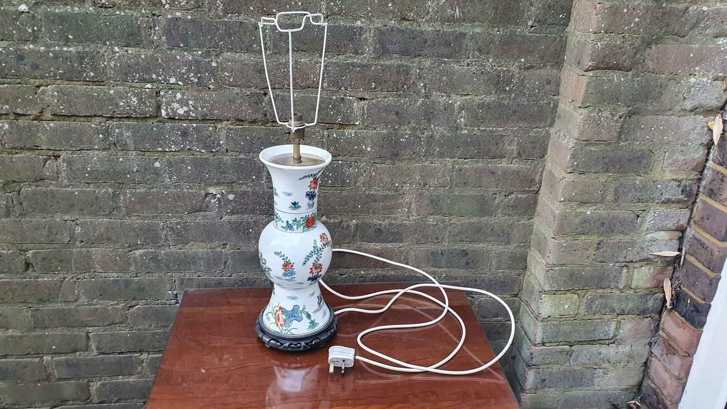 Oriental Style Ceramic and Wood Bedside Table Lamp Working Marks and Spencer Ducks Floral Foliage.