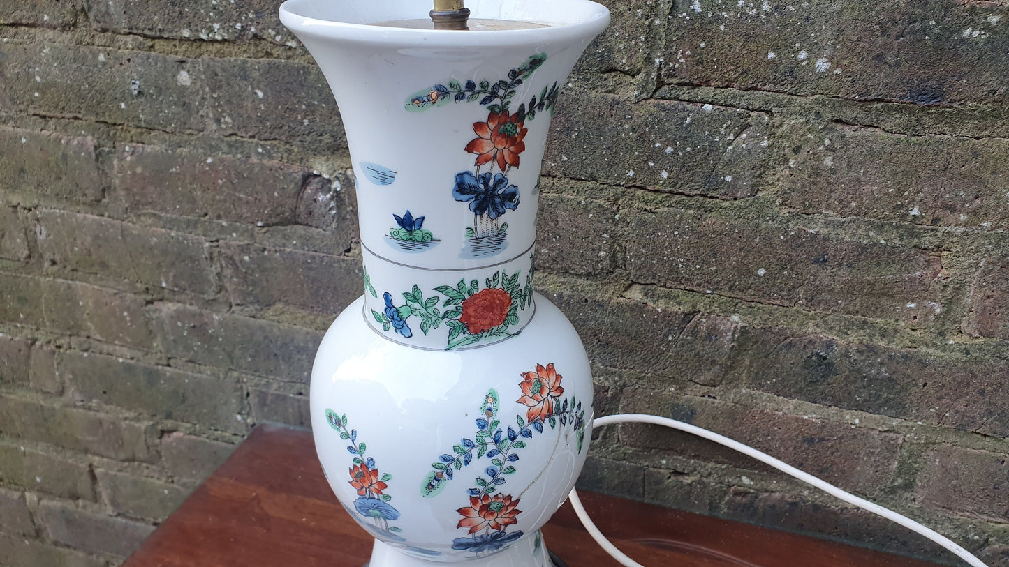 Oriental Style Ceramic and Wood Bedside Table Lamp Working Marks and Spencer Ducks Floral Foliage.