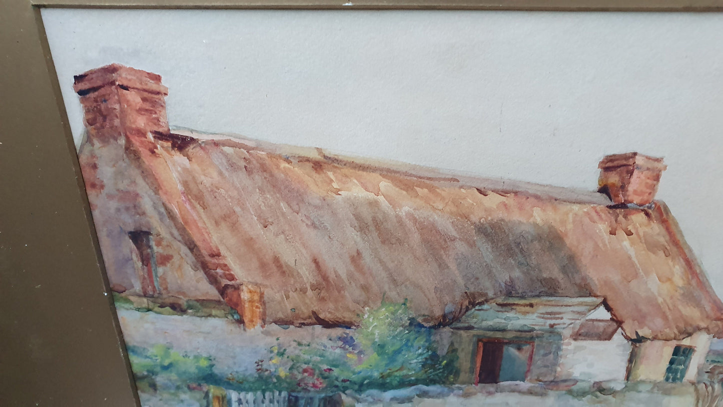 Vintage Original Large Watercolour of a Cottage.